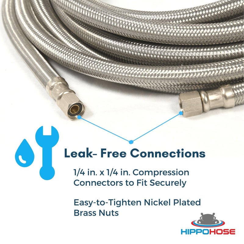 Hippohose Refrigerator Icemaker Hose (20 FT) - Universal Fit to ALL Refrigerator Brands - Icemaker Water Supply Line - Â¼â€ x Â¼â€ Connections - SS Refrigerator Supply Hose for Ice & Water - Image 3